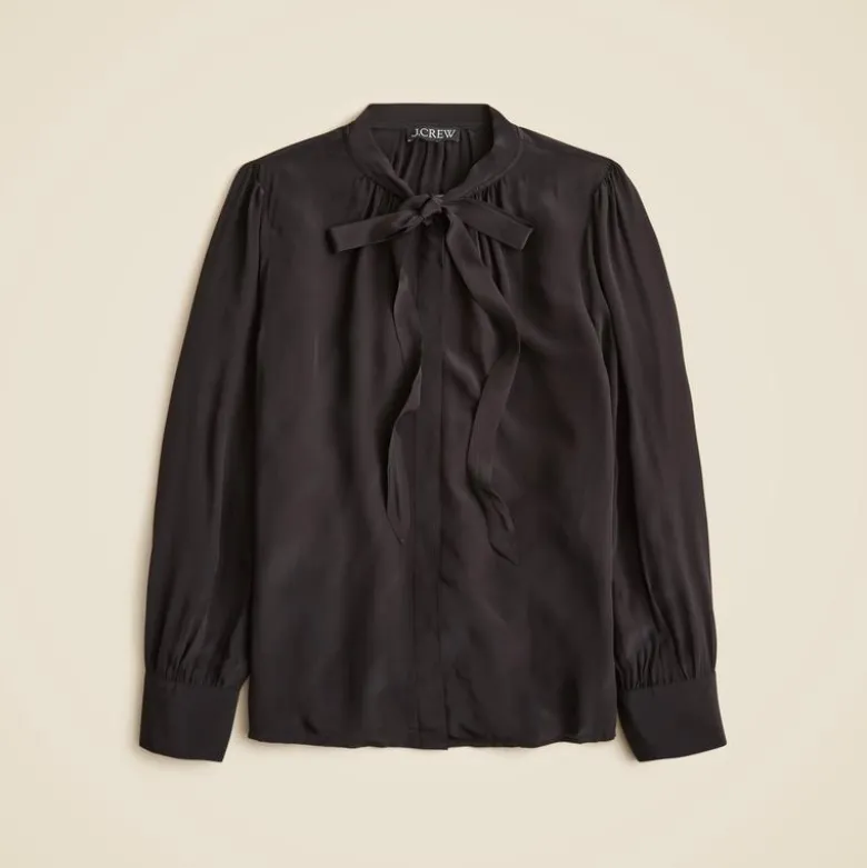 Tie-neck top in crepe de chine