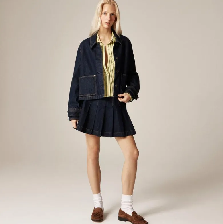 Étienne cropped button-up shirt in striped cotton poplin