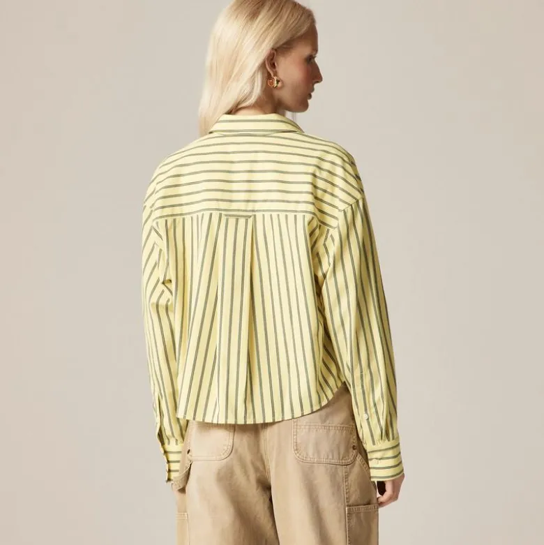 Étienne cropped button-up shirt in striped cotton poplin