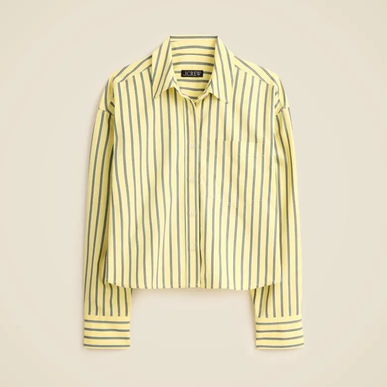 Étienne cropped button-up shirt in striped cotton poplin