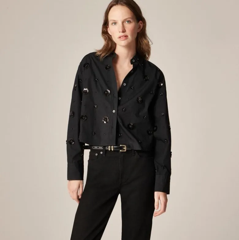Étienne cropped button-up shirt in embellished cotton poplin