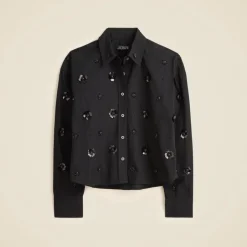 Étienne cropped button-up shirt in embellished cotton poplin