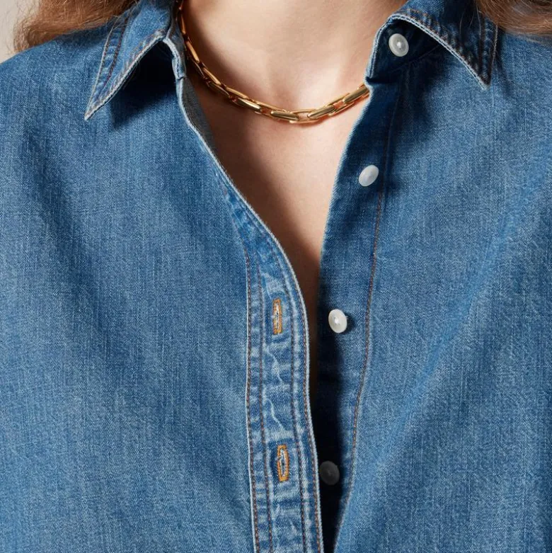 Étienne cropped button-up shirt in chambray