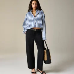 Étienne cropped button-up shirt in striped cotton poplin