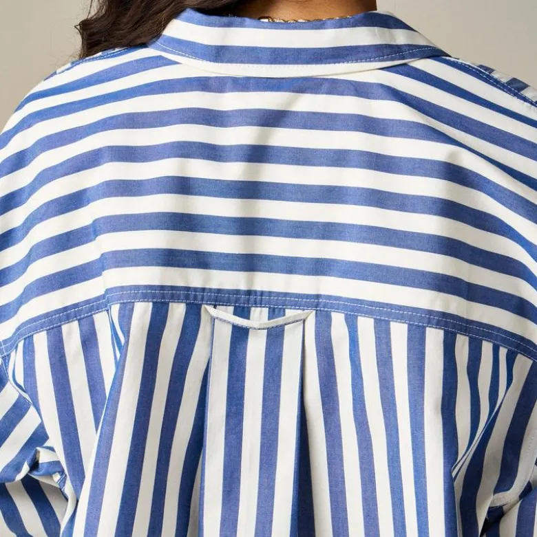 Étienne cropped button-up shirt in striped cotton poplin