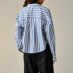 Étienne cropped button-up shirt in striped cotton poplin