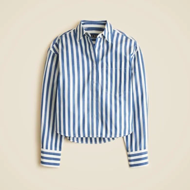 Étienne cropped button-up shirt in striped cotton poplin