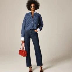 Étienne cropped button-up shirt in striped cotton poplin