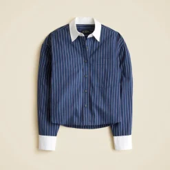 Étienne cropped button-up shirt in striped cotton poplin
