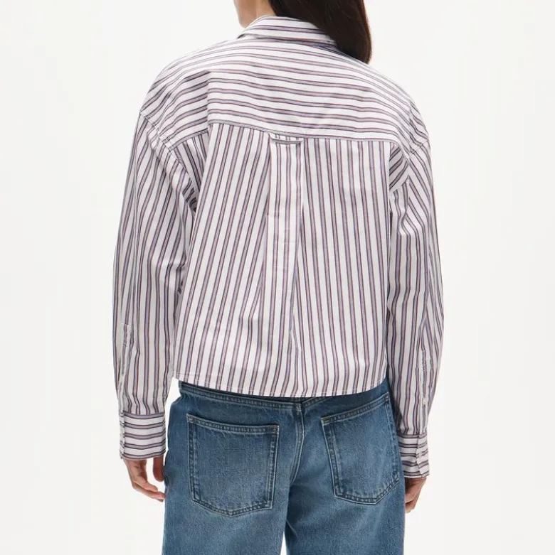 Étienne cropped button-up shirt in striped cotton poplin