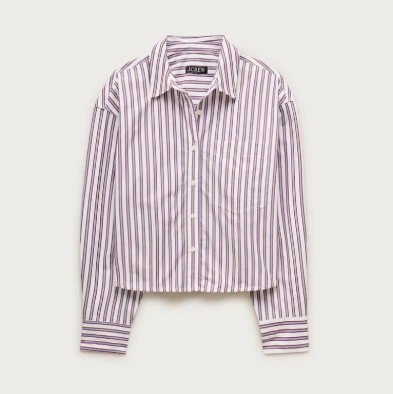 Étienne cropped button-up shirt in striped cotton poplin
