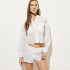 Étienne cropped eyelet button-up shirt in cotton poplin