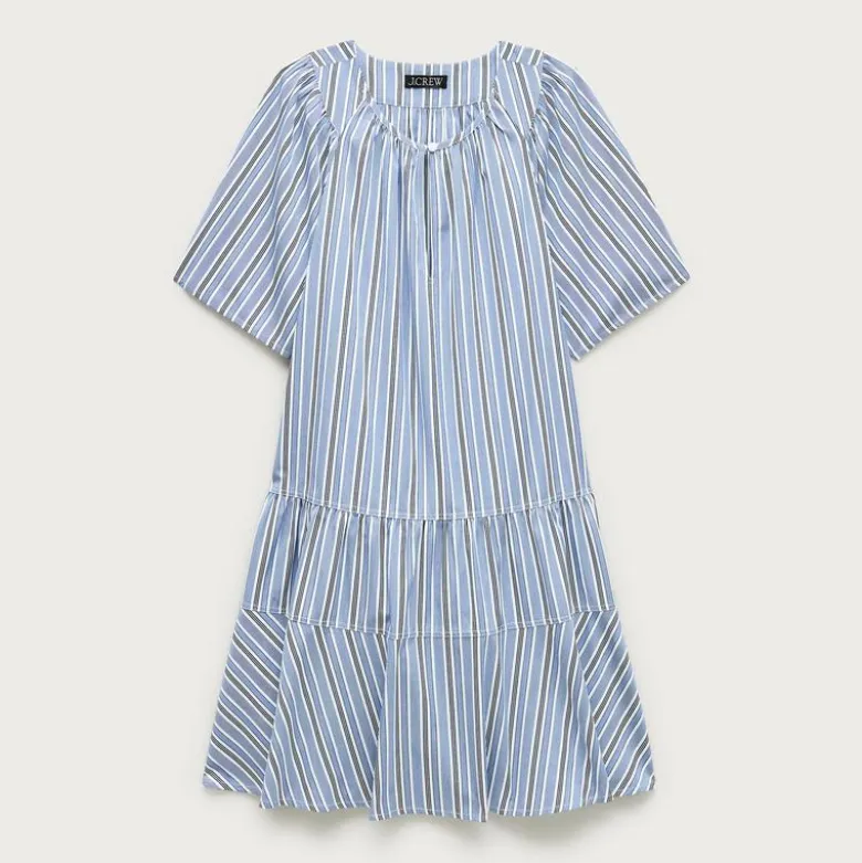 Tiered popover dress in striped cotton poplin