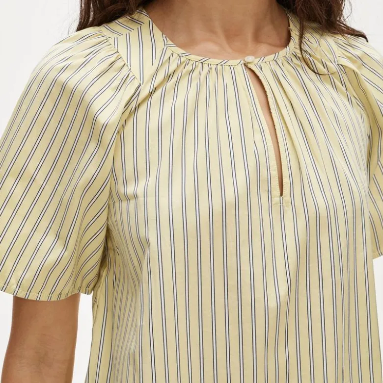 Tiered popover dress in striped cotton poplin