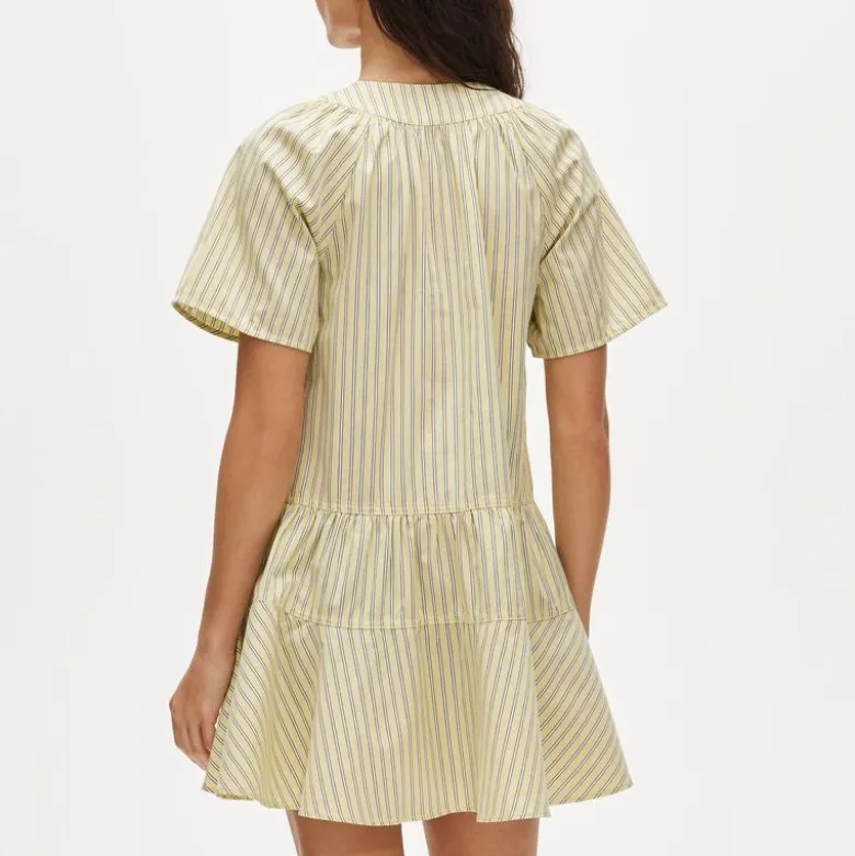 Tiered popover dress in striped cotton poplin