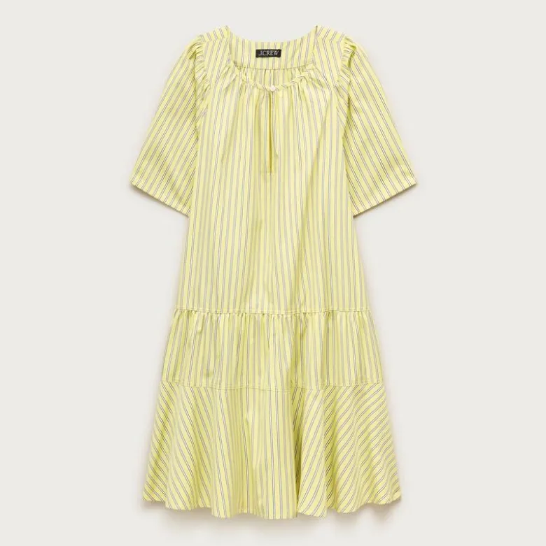 Tiered popover dress in striped cotton poplin