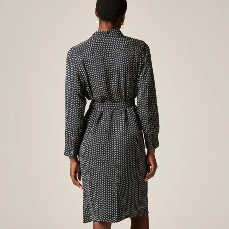 Tie-waist shirt-dress in ditsy floral print