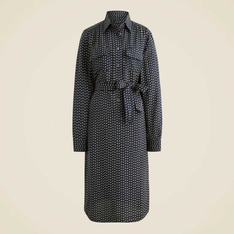 Tie-waist shirt-dress in ditsy floral print