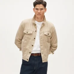 Trucker jacket in linen-cotton blend