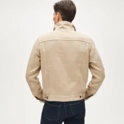 Trucker jacket in linen-cotton blend