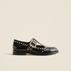 T-strap oxford shoes in studded leather