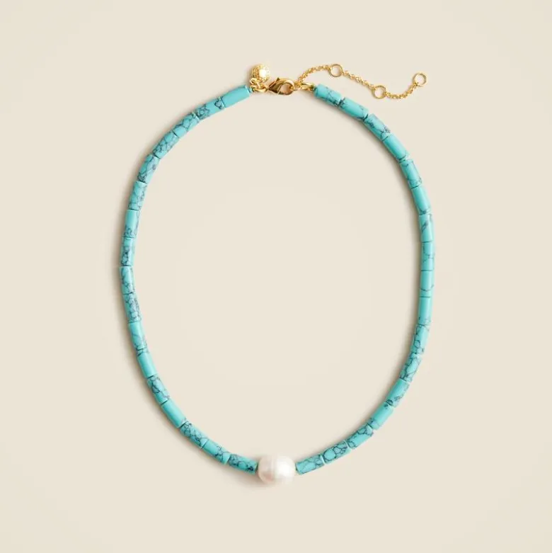 Turquoise bead freshwater pearl necklace