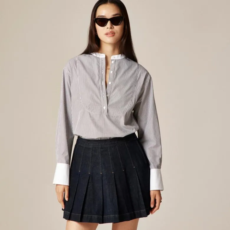 Tuxedo popover shirt in striped cotton poplin