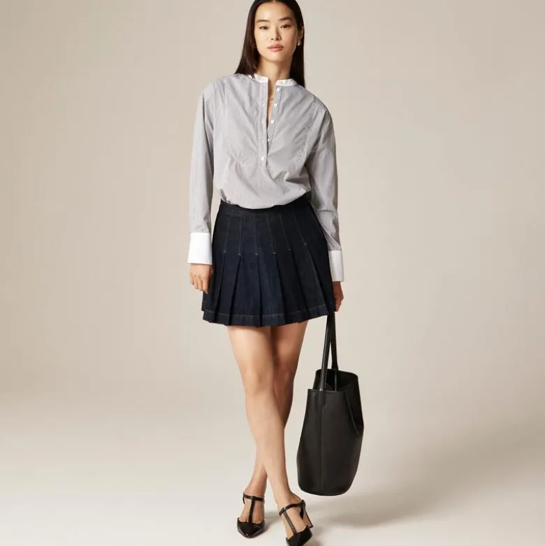 Tuxedo popover shirt in striped cotton poplin