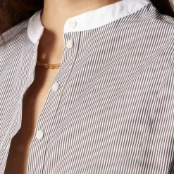 Tuxedo popover shirt in striped cotton poplin