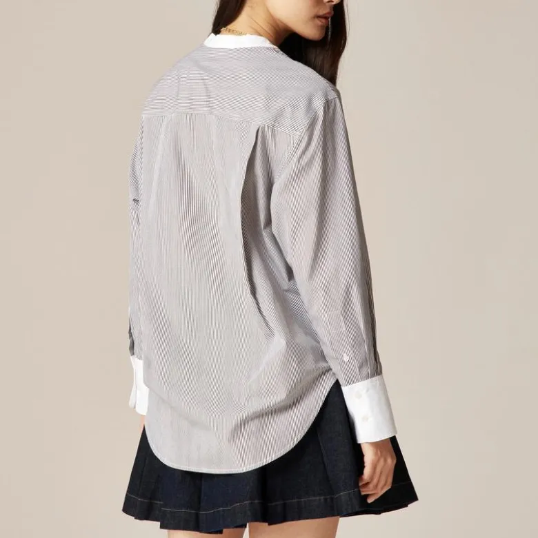 Tuxedo popover shirt in striped cotton poplin