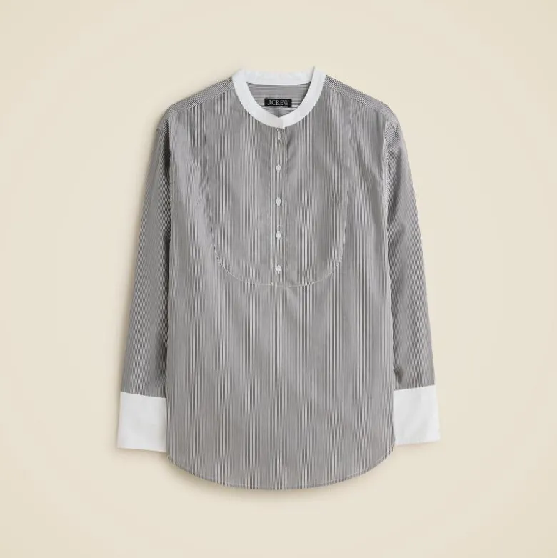 Tuxedo popover shirt in striped cotton poplin