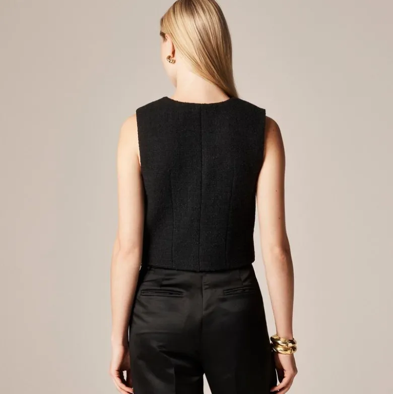 Tweed crewneck vest with velvet bows