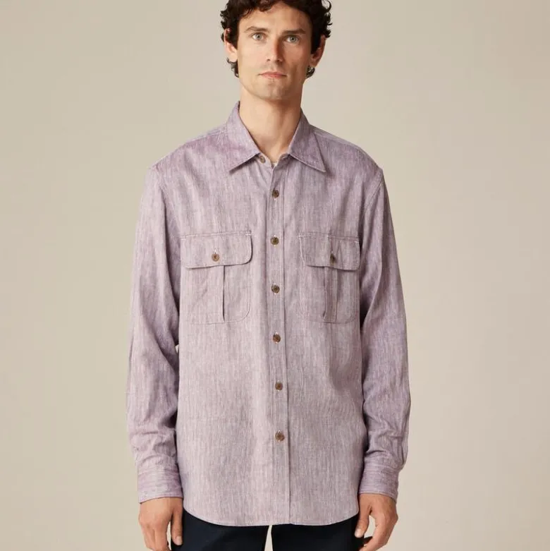 Two-pocket herringbone workshirt in TENCEL™ lyocell-linen blend