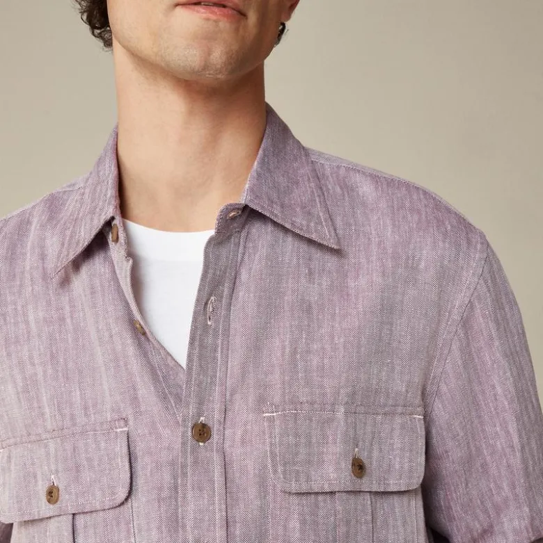 Two-pocket herringbone workshirt in TENCEL™ lyocell-linen blend