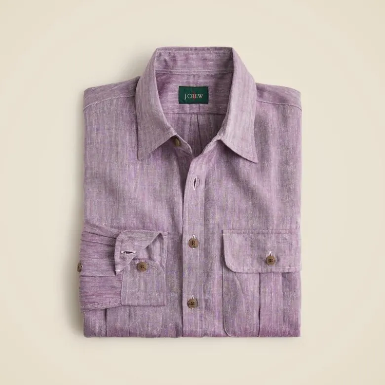 Two-pocket herringbone workshirt in TENCEL™ lyocell-linen blend
