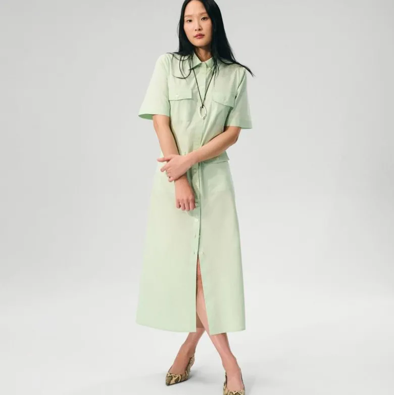 Utility midi shirt-dress in cotton poplin