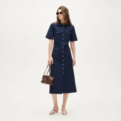 Utility midi shirt-dress in cotton poplin