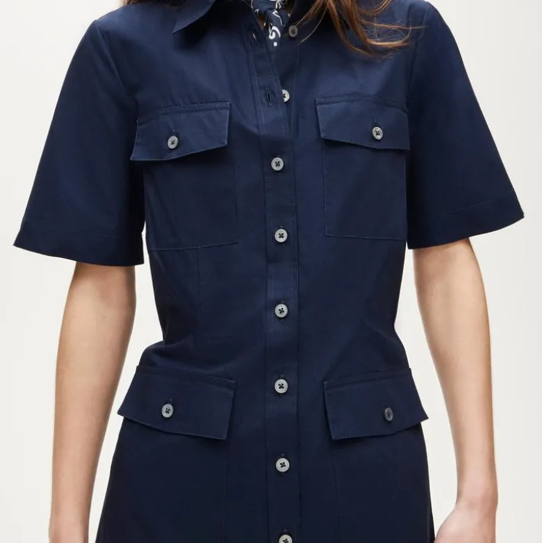 Utility midi shirt-dress in cotton poplin