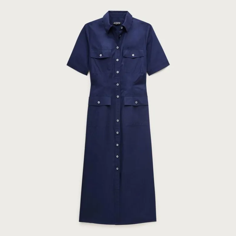 Utility midi shirt-dress in cotton poplin