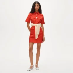 Utility shirt-dress in cotton poplin