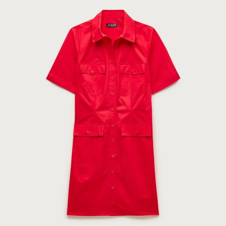 Utility shirt-dress in cotton poplin