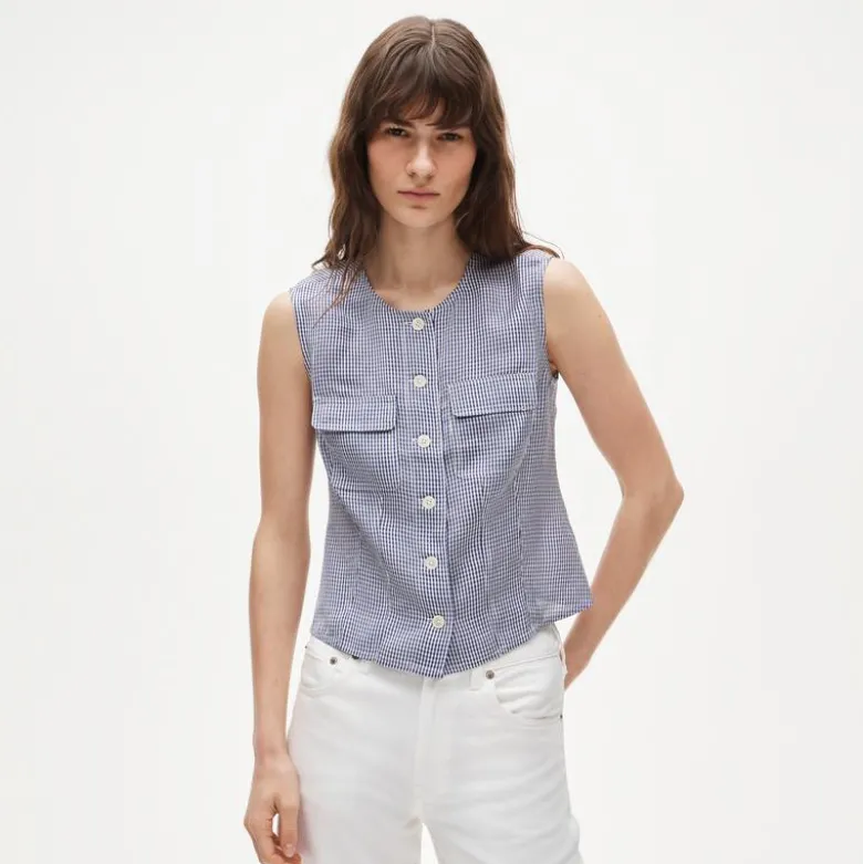 Utility top in gingham Gramercy linen blend