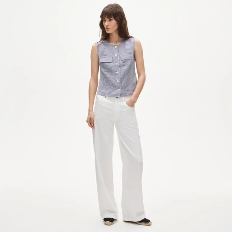 Utility top in gingham Gramercy linen blend
