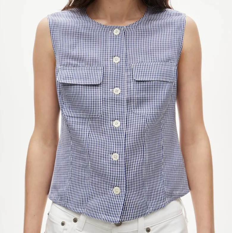 Utility top in gingham Gramercy linen blend