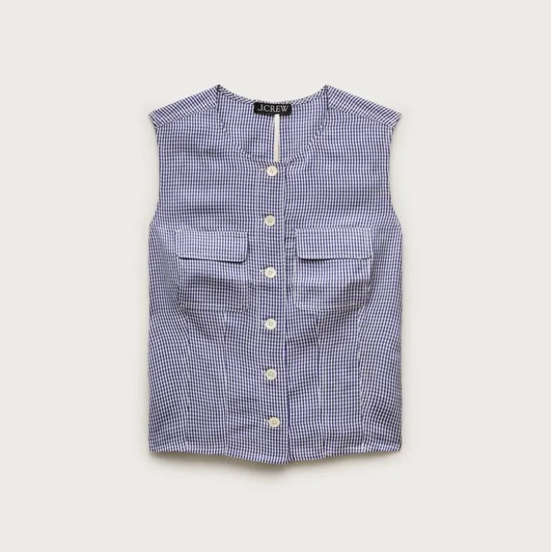 Utility top in gingham Gramercy linen blend