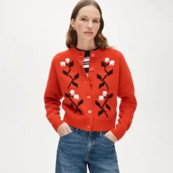 Vintage wool cardigan in cherry print