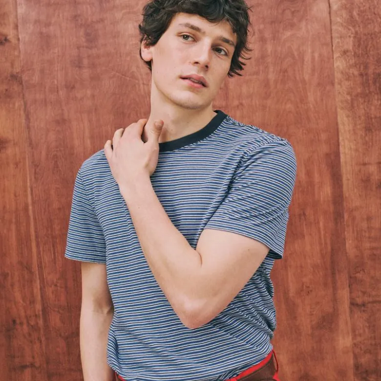 Vintage-wash cotton T-shirt in stripe