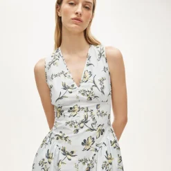 V-neck dress in lotus print