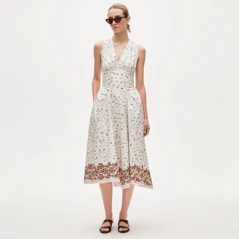 V-neck dress in map print