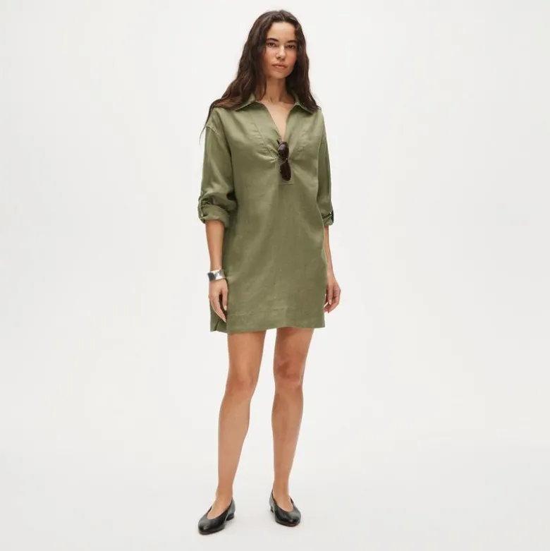 V-neck popover dress in linen
